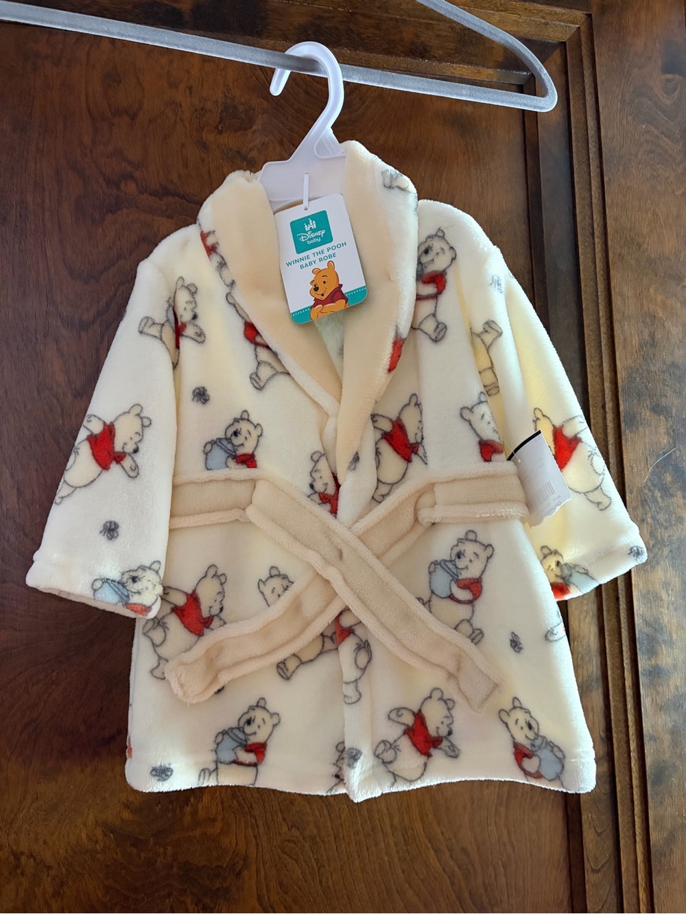 Disney Cream Winnie the Pooh Fleece Kid's Robe with Red Accents